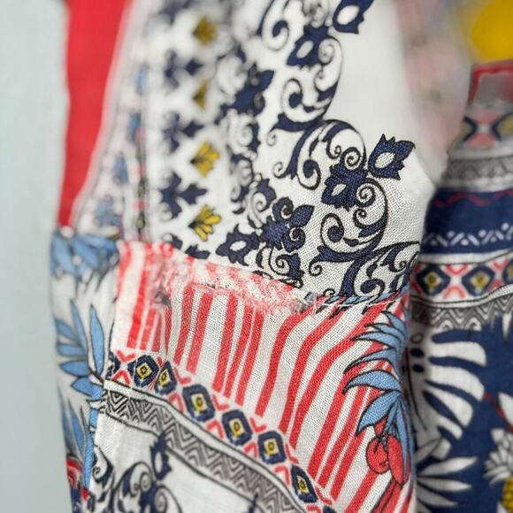 J. McLaughlin Linen Shirt L Tropical Pineapple Print Resort Beachwear Flaws - Picture 5 of 5